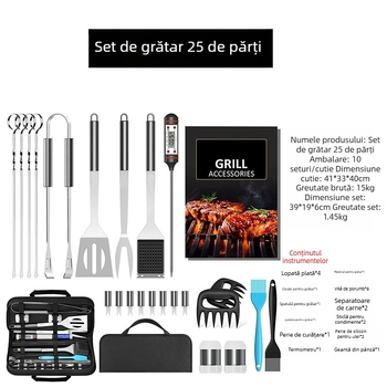 Set de unelte BBQ Grass Wood, 25 de piese, oțel inoxidabil, geantă Oxford, origine Yangjiang