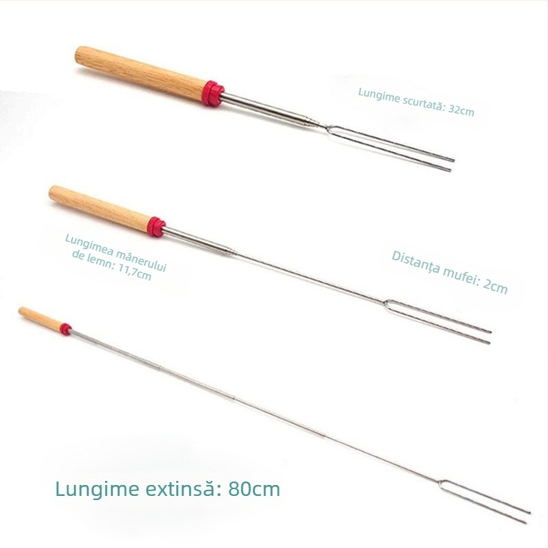 Mego furculiță de grătar telescopic din oțel inoxidabil cu mâner din lemn, 304, set