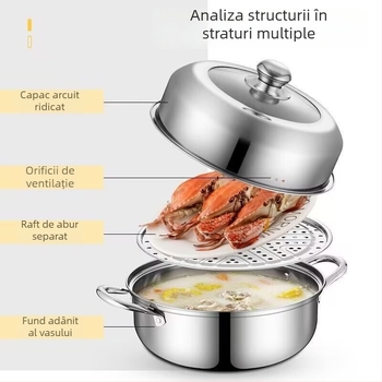Aburitor pentru supe, cu două niveluri, din oțel inoxidabil îngroșat 410, cu capac combinat, potrivit pentru aragaz universal