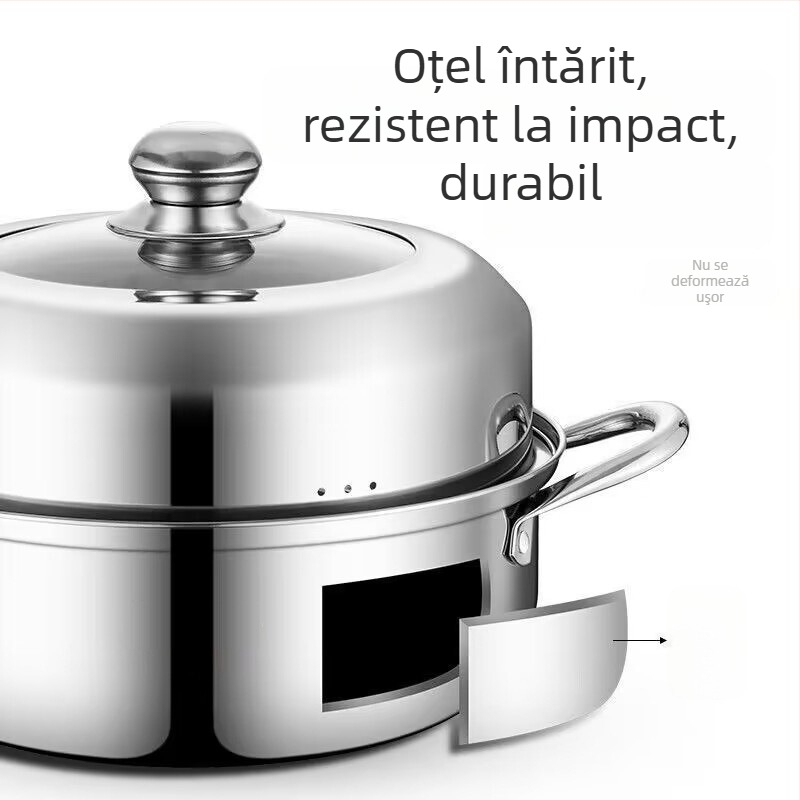 Aburitor pentru supe, cu două niveluri, din oțel inoxidabil îngroșat 410, cu capac combinat, potrivit pentru aragaz universal