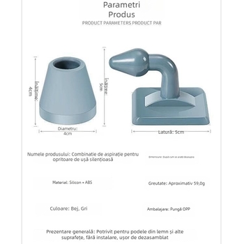 Suport pentru ușa din silicon cu aspirație pe podea – montaj fără găuri, acționare manuală, tip standard
