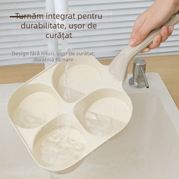 Tigaie pentru ouă cu patru găuri, antiaderentă, din aliaj de aluminiu, cu fund stratificat, potrivită pentru plită obișnuită.