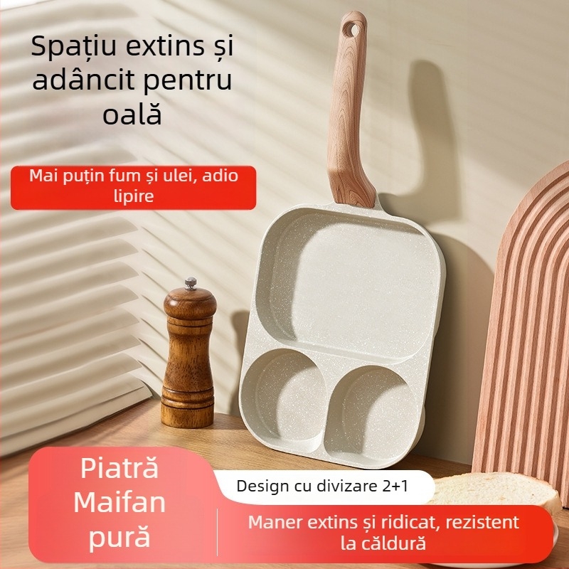 Tigaie pentru ouă, antiaderentă, din aliaj de aluminiu, multifuncțională, 3 în 1 tigaie de mic dejun, 250 g; bază multistrat