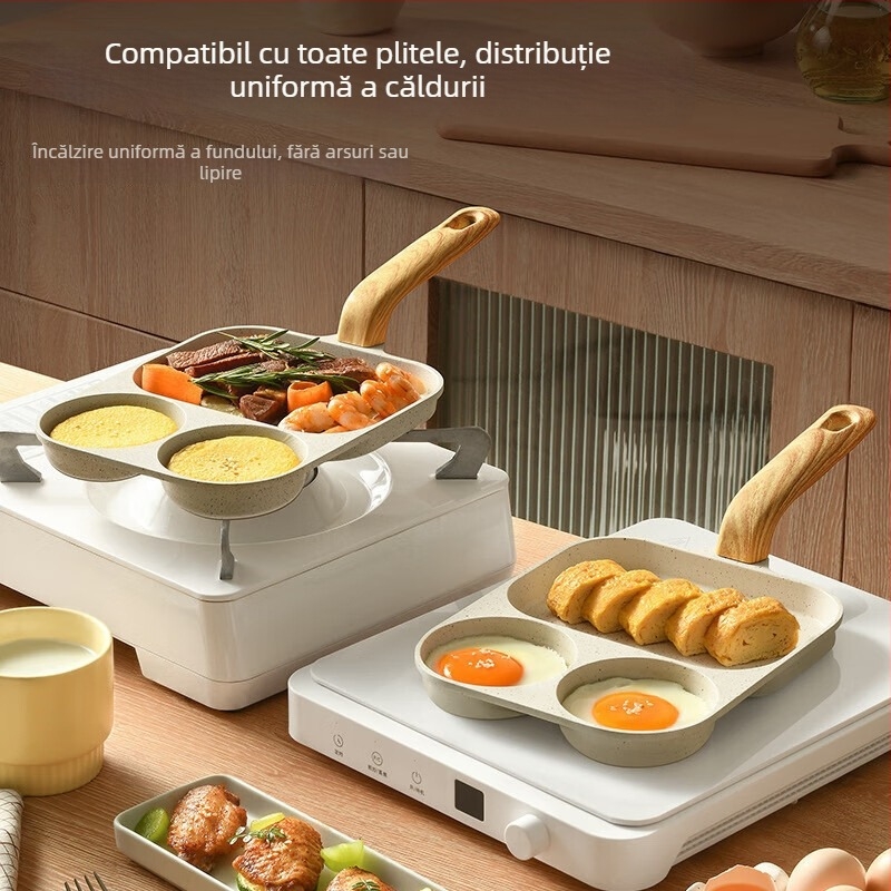 Tigaie pentru ouă, antiaderentă, din aliaj de aluminiu, multifuncțională, 3 în 1 tigaie de mic dejun, 250 g; bază multistrat