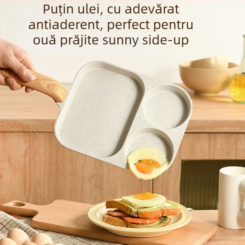 Tigaie pentru ouă, antiaderentă, din aliaj de aluminiu, multifuncțională, 3 în 1 tigaie de mic dejun, 250 g; bază multistrat