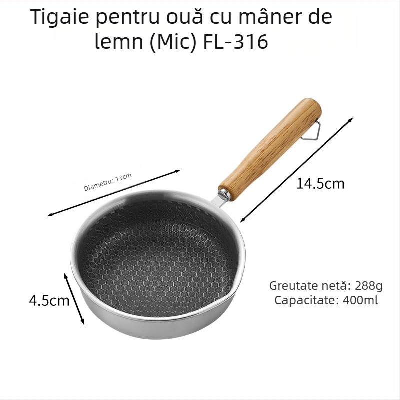 Tigaie de prăjit cu strat antiaderent (aliaj de aluminiu; bază cu trei straturi; adâncime 4,5 cm; potrivită pentru ouă prăjite și fripturi)