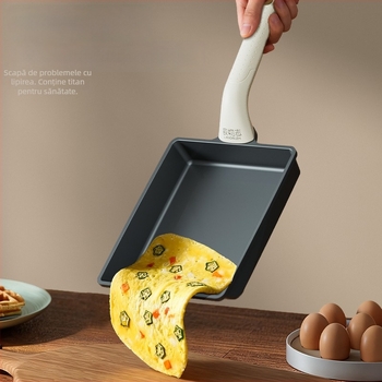 Tigaie Tamagoyaki cu strat de titan, formă pătrată, antiaderentă cu fund dublu, potrivită pentru toate tipurile de plite