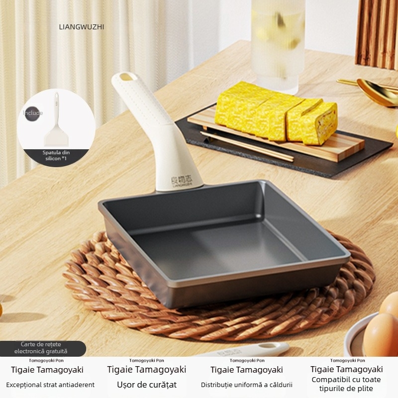 Tigaie Tamagoyaki cu strat de titan, formă pătrată, antiaderentă cu fund dublu, potrivită pentru toate tipurile de plite