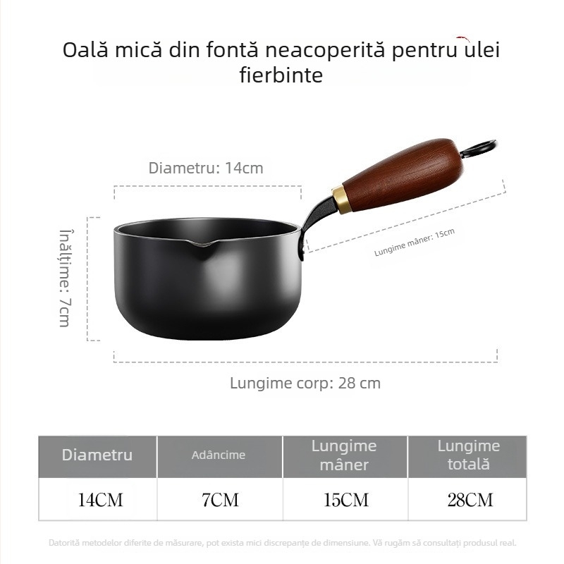 Oală mică din fier pentru încălzirea uleiului, cu mâner lung, vas de prăjit mic pentru hrana bebelușilor