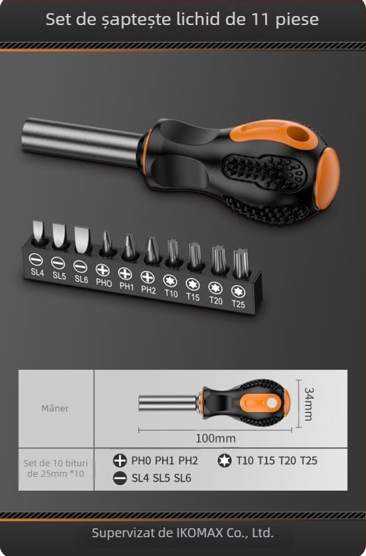 Set de șurubelnițe din oțel carbon cu mecanism cu ratchet și biți multipli, include variante 19-in-1 și 9-in-1 și șurubelniță electrică de 3,6V cu biți magnetici