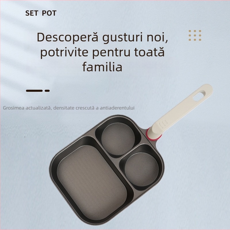 Tigaie tri-funcțională pentru mic dejun, antiaderentă, din aliaj de aluminiu, bază cu mai multe straturi, adâncime 4 cm