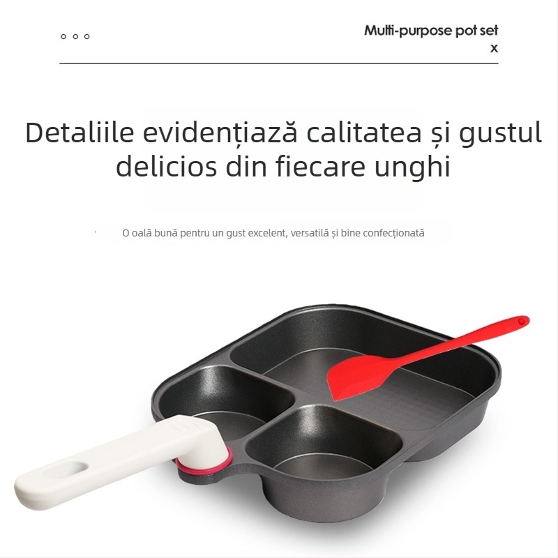 Tigaie tri-funcțională pentru mic dejun, antiaderentă, din aliaj de aluminiu, bază cu mai multe straturi, adâncime 4 cm