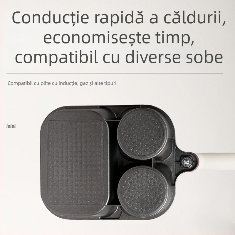 Tigaie tri-funcțională pentru mic dejun, antiaderentă, din aliaj de aluminiu, bază cu mai multe straturi, adâncime 4 cm