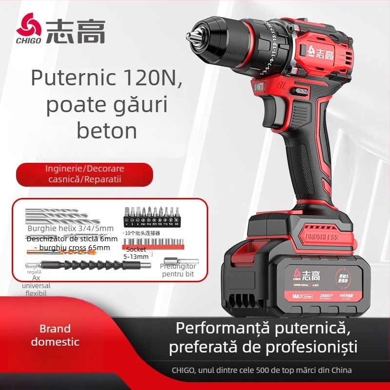 Șurubelniță-bormașină fără perii - 18-21V, mâner pistol, reglaj de viteză fără trepte, mandrină auto-blocantă, înainte/înapoi