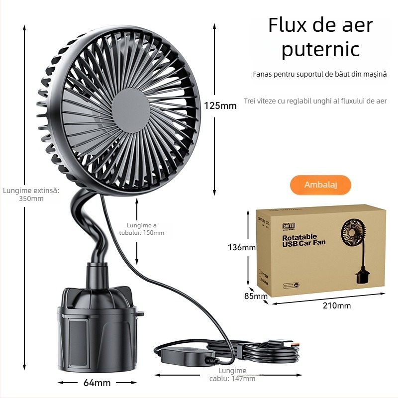 Ventilator auto cu o singură gură pentru suport de pahare, 5W, model R-8050, ABS