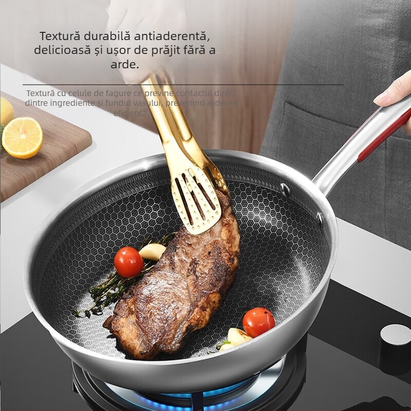 Kbh/konbach set de 3 vase de bucătărie: wok, oală și tigaie, din oțel inoxidabil 304, stil Nordic, antiaderent, capace din sticlă