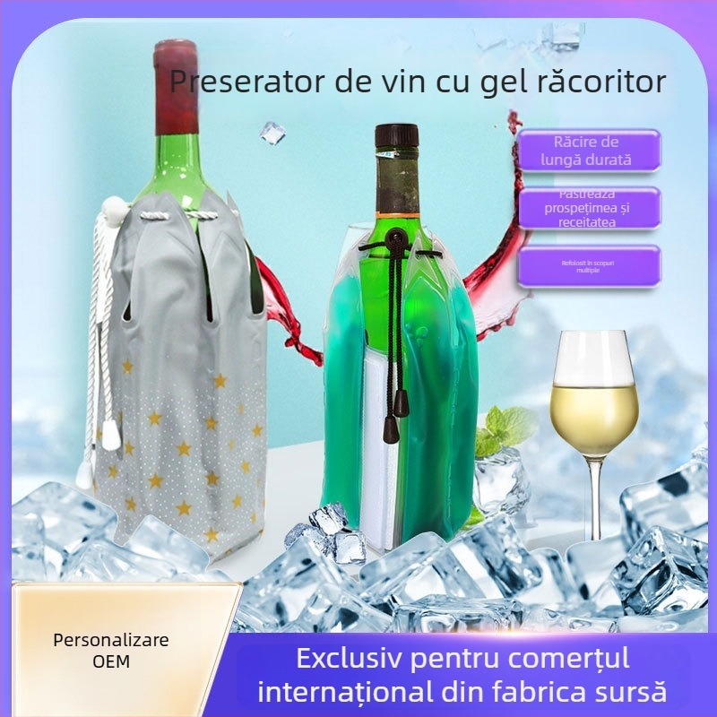 Pungă de gheață din gel, formă de glonț, pentru vin și băuturi, portabil, răcire rapidă, PVC 300 ml