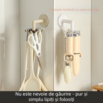 Raft rotativ de perete pentru ustensile de bucătărie (din plastic; stil modern minimalist; montaj pe perete; fără găuri)