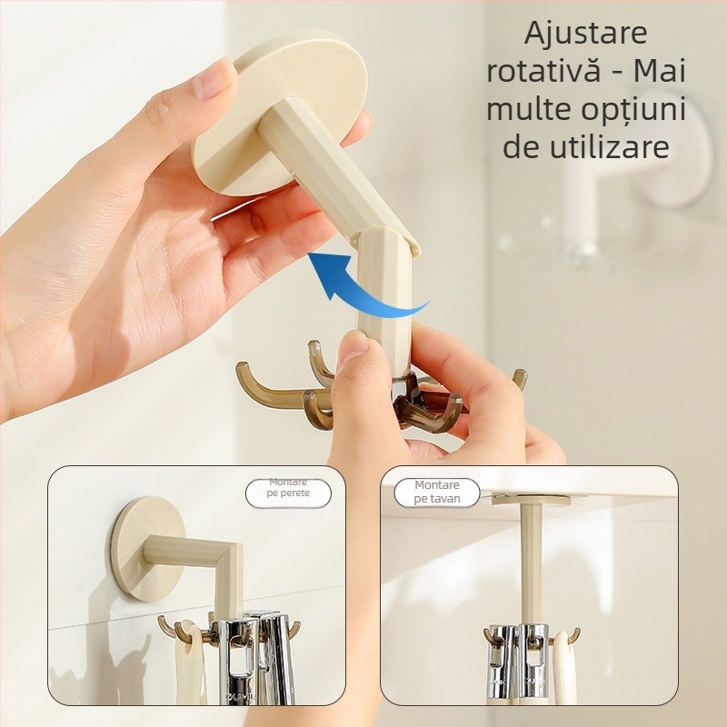 Raft rotativ de perete pentru ustensile de bucătărie (din plastic; stil modern minimalist; montaj pe perete; fără găuri)