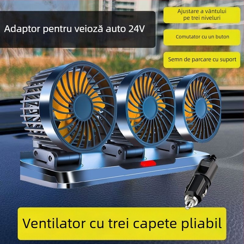 Ventilator auto montat în interior, cu două capete (răcire; corp din silicon; tensiuni 5V/12V/24V)
