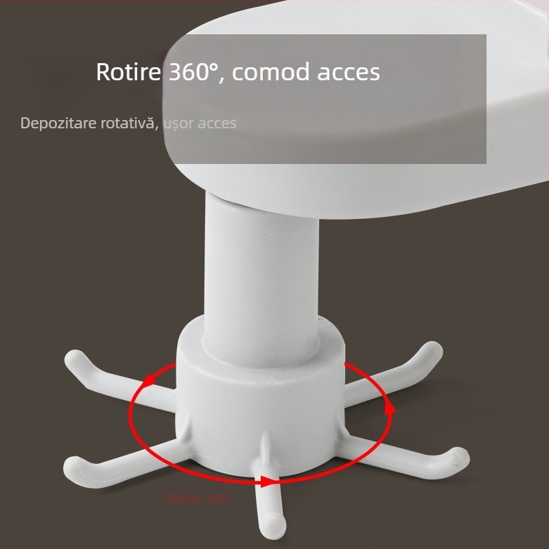 Cuier/raft de perete pentru bucătărie cu cârlige rotative retractabile, montaj fără găuri, ABS, 4 cârlige, încărcare maximă 3 kg.