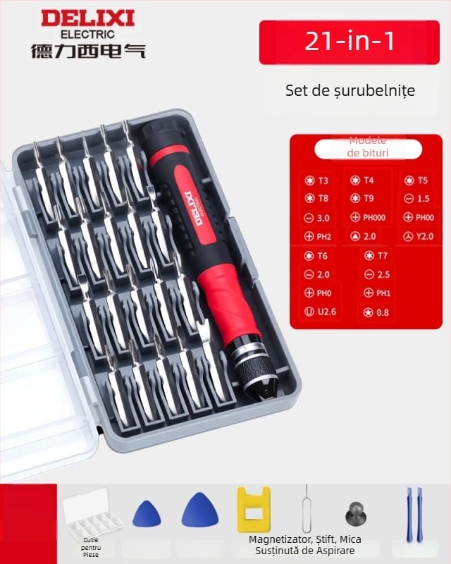 Premonition trusă de șurubelnițe din oțel carbon pentru electronice de uz casnic – demontare pentru telefoane mobile și laptopuri, curățare praf; variante: 21-in-1, 31-in-1, 33-in-1, 34-in-1