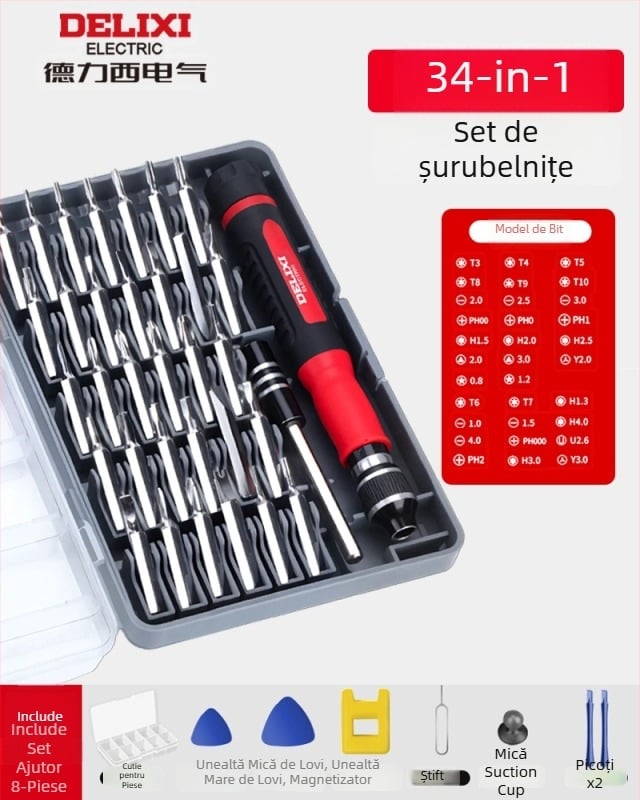 Premonition trusă de șurubelnițe din oțel carbon pentru electronice de uz casnic – demontare pentru telefoane mobile și laptopuri, curățare praf; variante: 21-in-1, 31-in-1, 33-in-1, 34-in-1