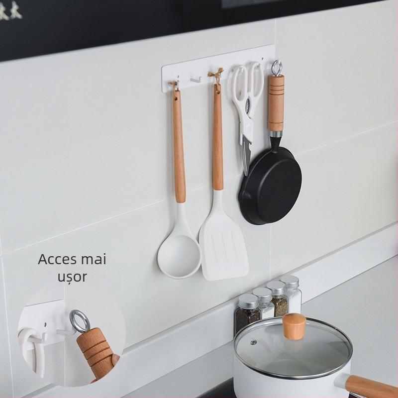 Suport magnetic pentru bucătărie, montaj pe perete fără găuri, design cu mai multe rânduri, din oțel carbon, capacitate (3–5 kg)