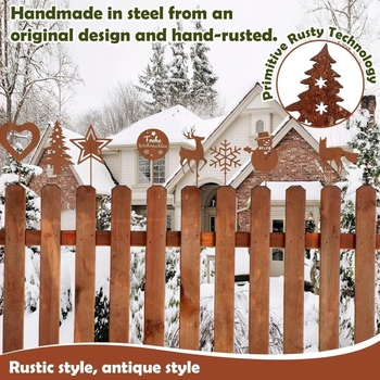 Ornament de grădină din fier cu siluetă de animal ruginit, temă de Crăciun, stil modern minimalist, pentru exterior