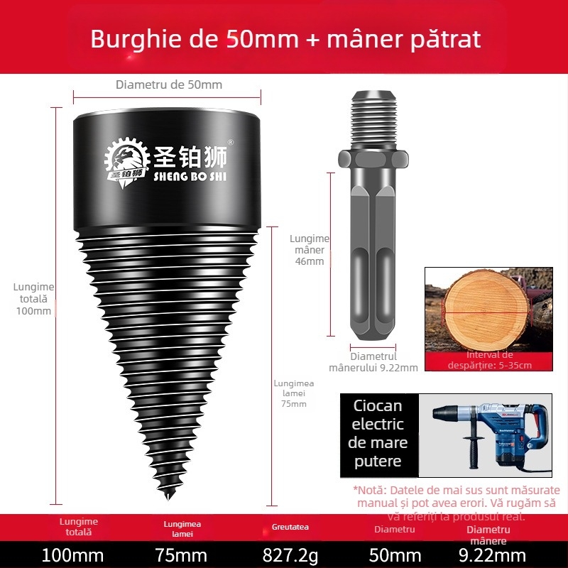 Unealtă electrică pentru despărțirea lemnului, uz casnic — despărțitor de lemn cu burghiu, pentru tăiere în loturi, marca Holy Platinum Lion
