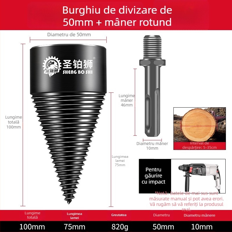 Unealtă electrică pentru despărțirea lemnului, uz casnic — despărțitor de lemn cu burghiu, pentru tăiere în loturi, marca Holy Platinum Lion