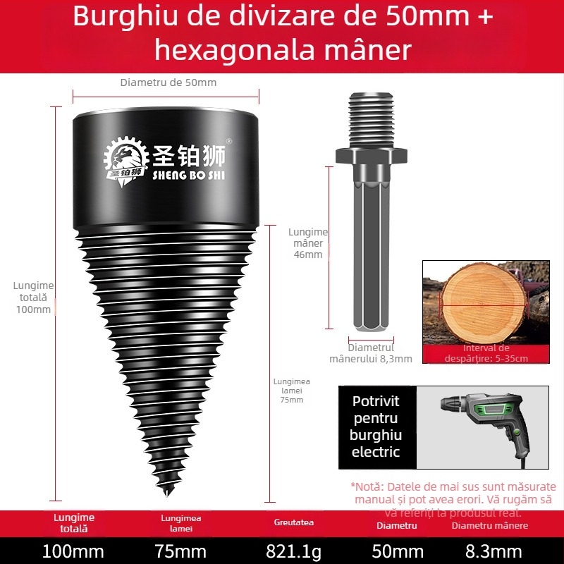 Unealtă electrică pentru despărțirea lemnului, uz casnic — despărțitor de lemn cu burghiu, pentru tăiere în loturi, marca Holy Platinum Lion