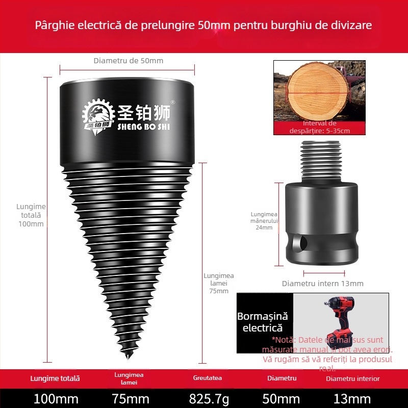 Unealtă electrică pentru despărțirea lemnului, uz casnic — despărțitor de lemn cu burghiu, pentru tăiere în loturi, marca Holy Platinum Lion