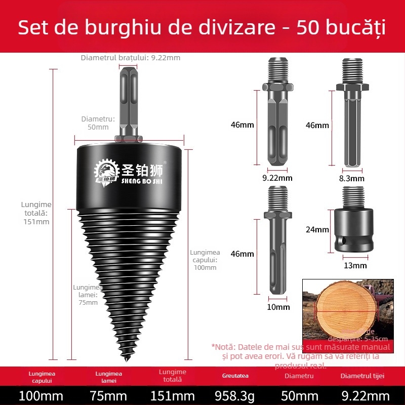 Unealtă electrică pentru despărțirea lemnului, uz casnic — despărțitor de lemn cu burghiu, pentru tăiere în loturi, marca Holy Platinum Lion