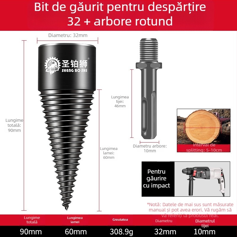 Unealtă electrică pentru despărțirea lemnului, uz casnic — despărțitor de lemn cu burghiu, pentru tăiere în loturi, marca Holy Platinum Lion