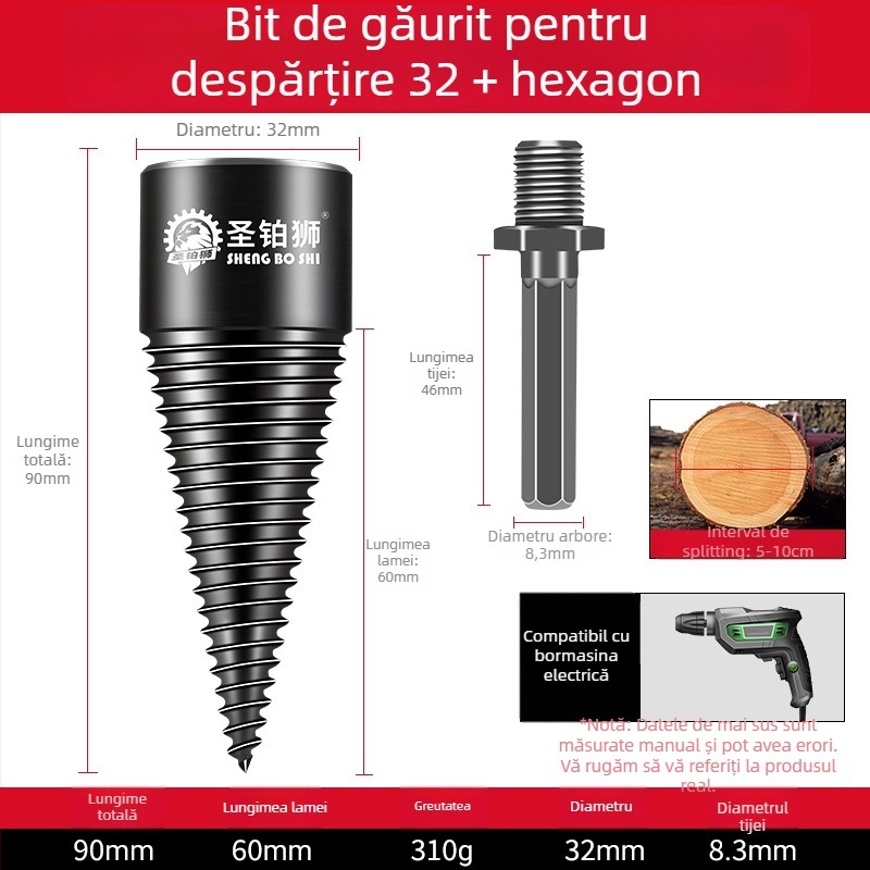 Unealtă electrică pentru despărțirea lemnului, uz casnic — despărțitor de lemn cu burghiu, pentru tăiere în loturi, marca Holy Platinum Lion