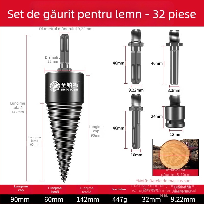 Unealtă electrică pentru despărțirea lemnului, uz casnic — despărțitor de lemn cu burghiu, pentru tăiere în loturi, marca Holy Platinum Lion
