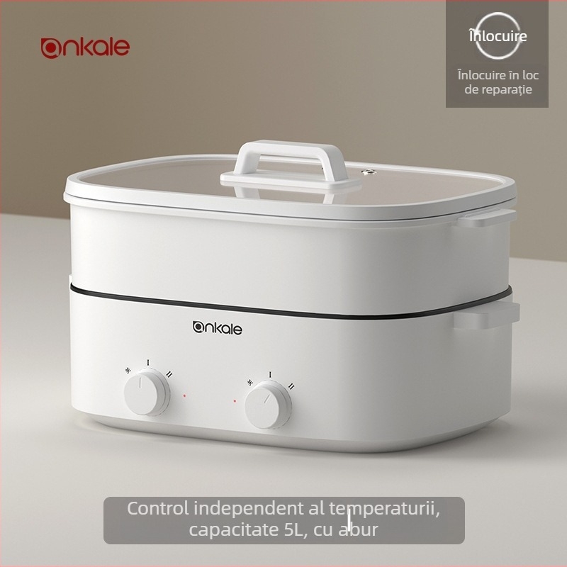 Oală electrică pentru gătit – multifuncțională, vas interior antiaderent (Teﬂon), capacitate 5–6 L, controlul temperaturii și funcția anti-uscare