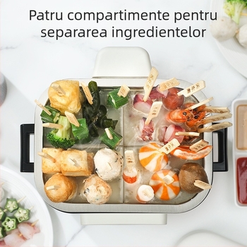 Oală electrică pentru hot pot cu design rabatabil, 800W, capacitate 2-3 L, 1-2 porții, control prin atingere, funcții: aburire, fierbere, prăjire, sotare