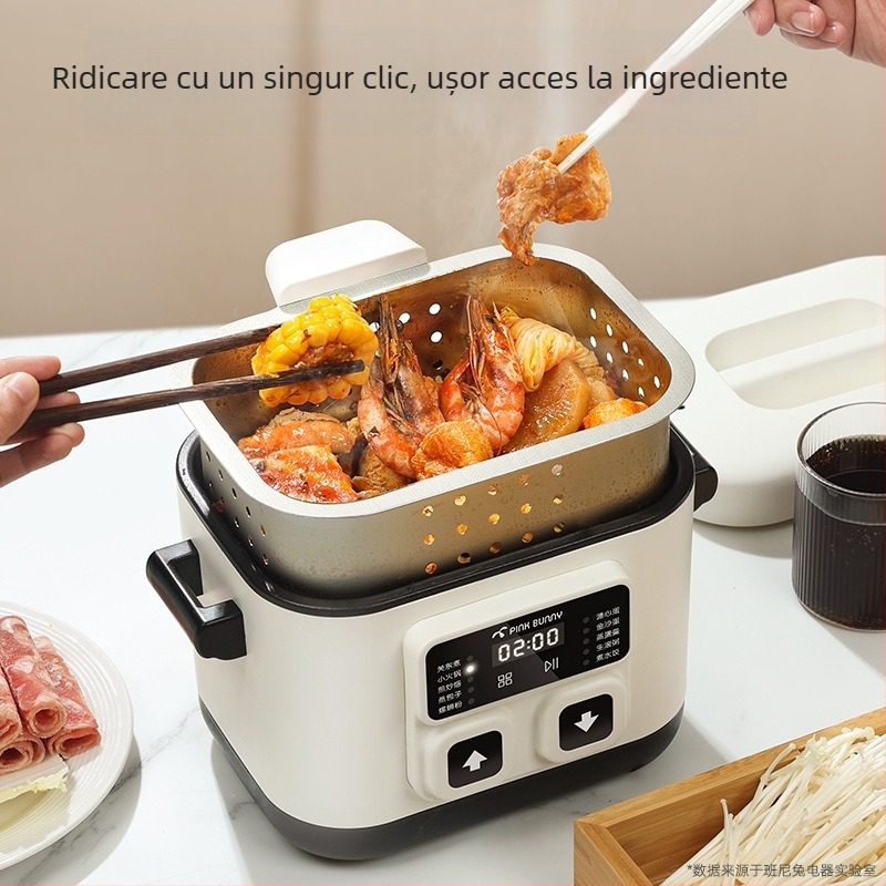 Oală electrică pentru hot pot cu design rabatabil, 800W, capacitate 2-3 L, 1-2 porții, control prin atingere, funcții: aburire, fierbere, prăjire, sotare