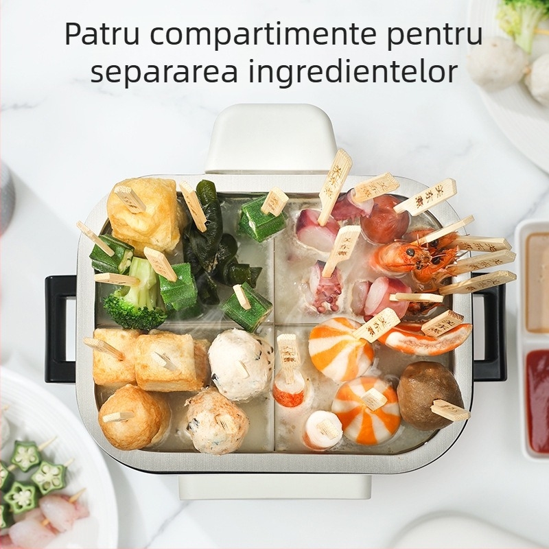 Oală electrică pentru hot pot cu design rabatabil, 800W, capacitate 2-3 L, 1-2 porții, control prin atingere, funcții: aburire, fierbere, prăjire, sotare