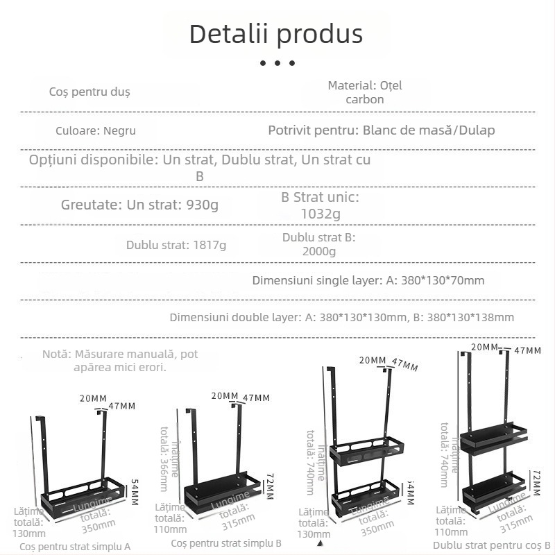 Raft metal pentru baie, două etaje, montat pe ușă; coș de baie suspendat; finisaj bake paint; încărcare 15–20 kg