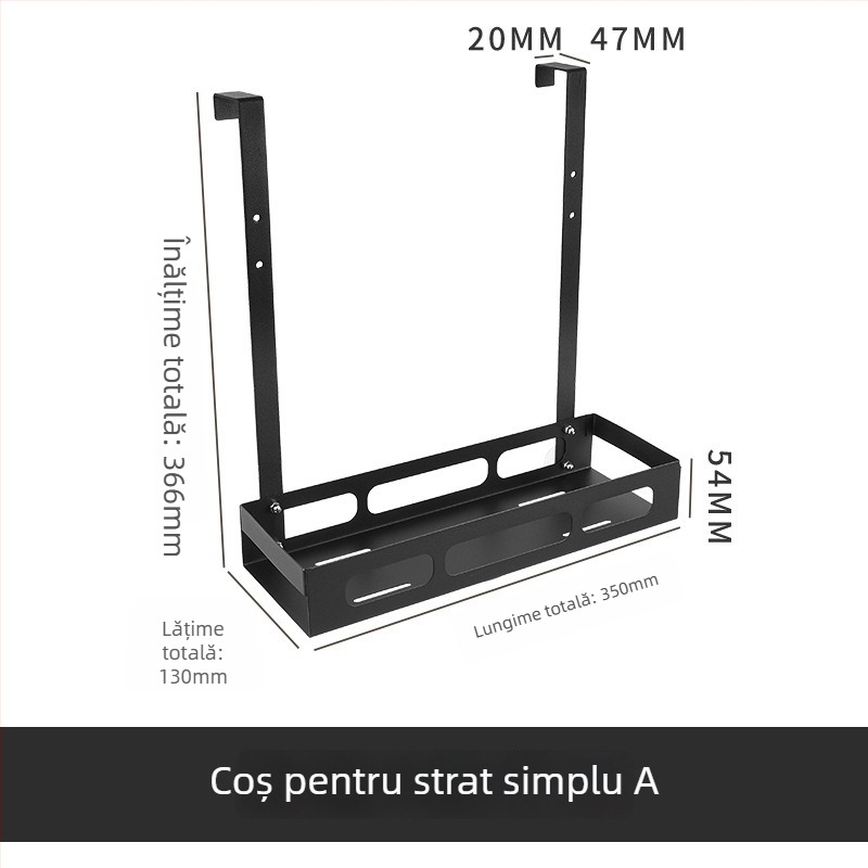 Raft metal pentru baie, două etaje, montat pe ușă; coș de baie suspendat; finisaj bake paint; încărcare 15–20 kg