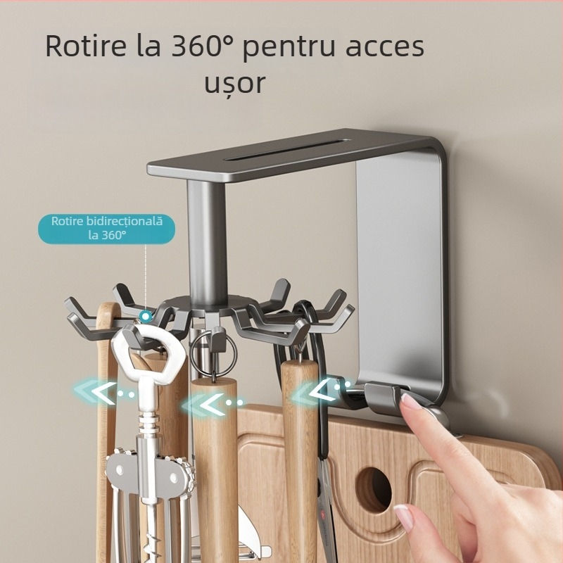 Danle oțel carbon: suport de unelte pentru bucătărie, colț, montaj pe perete, zece gheare, stil modern minimalist, finisaj din plastic pulverizat, greutate aproximativ 0,3 kg