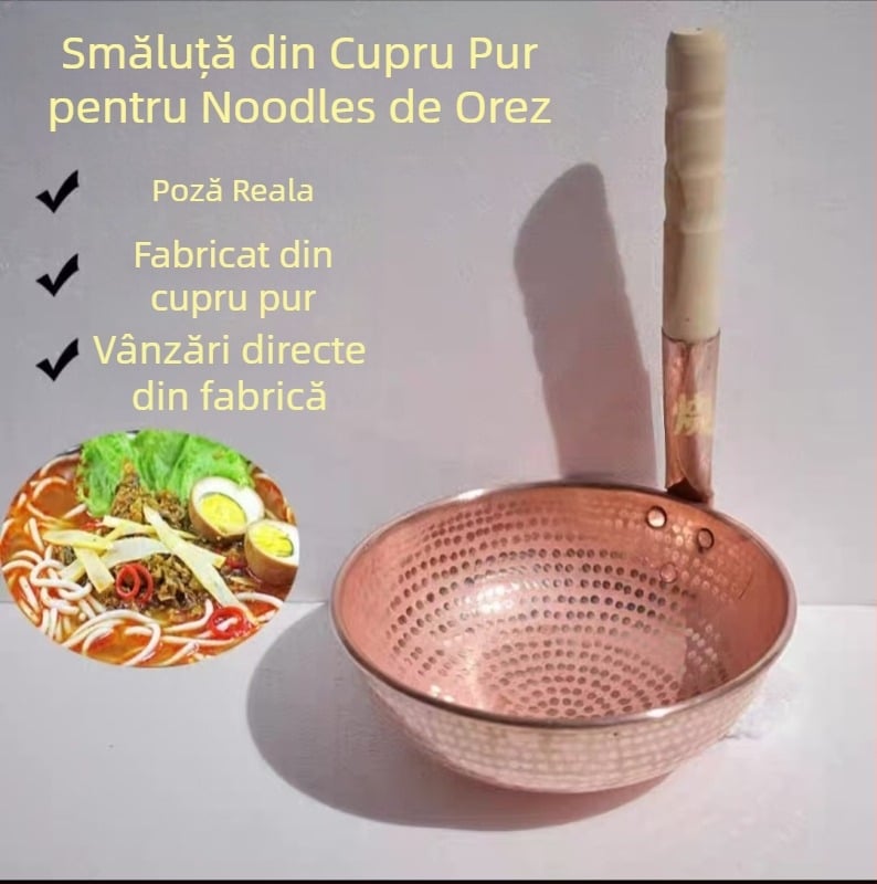 Oală din cupru pur pentru tăiței de orez, stil chinezesc, mâner lucrat manual, potrivită pentru plită cu gaz, fierbe și fiarbă încet