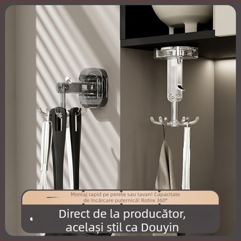 Suport de perete cu ventuză cu șase gheare, rotativ, pentru bucătărie și baie, din plastic, încărcare până la 1 kg, stil lux modern, lansat în 2024