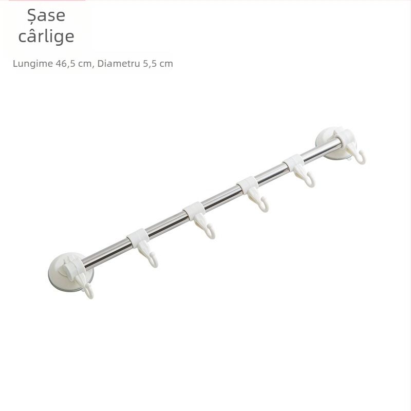 Cuier de bucătărie cu ventuză pentru perete, fără găuri, din plastic, cu mai multe rânduri, cu 6/8/10 cârlige, încărcare de 5 kg