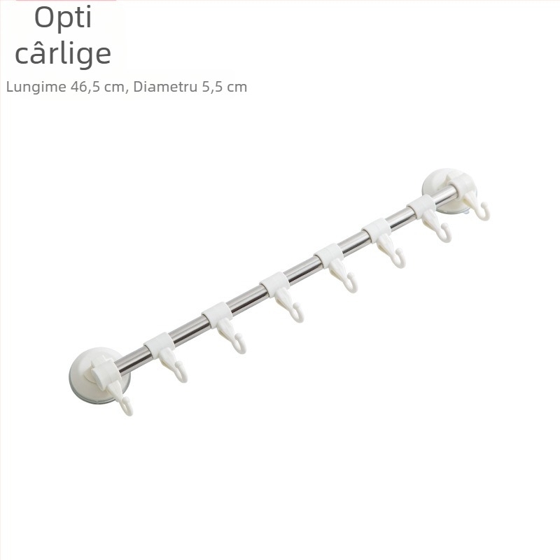 Cuier de bucătărie cu ventuză pentru perete, fără găuri, din plastic, cu mai multe rânduri, cu 6/8/10 cârlige, încărcare de 5 kg