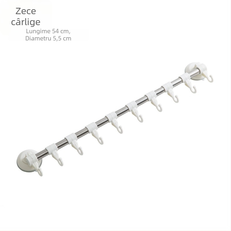 Cuier de bucătărie cu ventuză pentru perete, fără găuri, din plastic, cu mai multe rânduri, cu 6/8/10 cârlige, încărcare de 5 kg