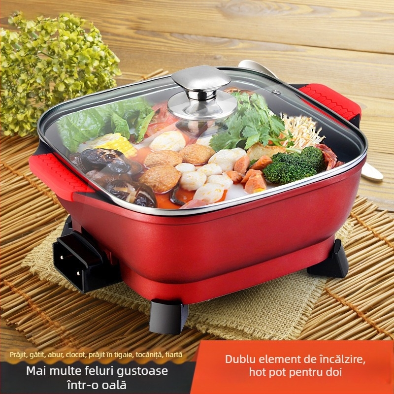 Oală electrică cu vas interior antiaderent, capacitate 4 L, 1200–1500 W, control pe buton cu reglaj de temperatură, funcție împotriva uscării